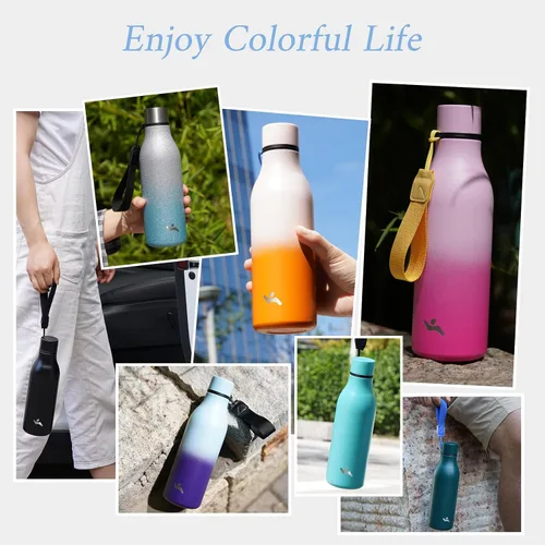 Vista 7 de Konokyo Botella de agua aislada con correa, botella de agua de acero inoxidable de 18 onzas de doble pared con aislamiento al vacío, frasco de Verde