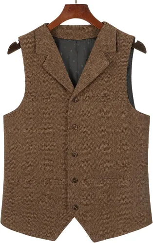Vista 6 de Chalecos de tweed para hombre envejecidos de caza, chalecos de espiga para boda, retro, casual, lana, negocios, XS-4XL