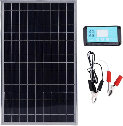 Vista 6 de Zunate Kit de cargador de panel solar de 100 W con controlador de carga de 12 V 10-50 A Marco de aluminio, salidas USB y CC para RV, barco