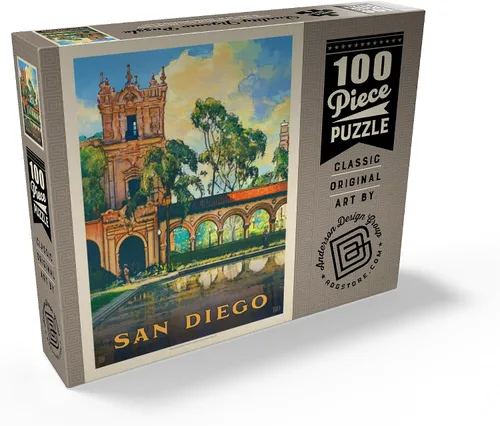 Vista 2 de MyPuzzle San Diego, CA: Balboa Park, póster vintage, rompecabezas prémium de 100 piezas para adultos