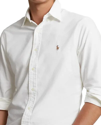Vista 4 de POLO RALPH LAUREN Men's Classic Fit Plaid Oxford Shirt Blanco básico