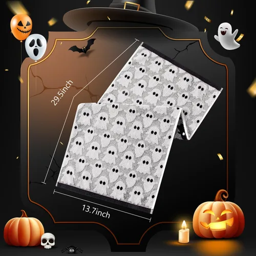 Vista 7 de Quera Paquete de 2 toallas de mano de Halloween, fantasma, color blanco y negro, juego de toallas decorativas para baño, para secar, limpiar