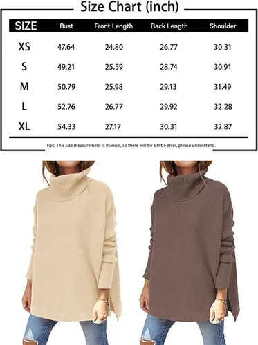 Vista 6 de LILLUSORY Women's Turtleneck Oversized Sweaters 2023 Fall Long Batwing Sleeve Spilt Hem Tunic Pullover Sweater Knit Tops