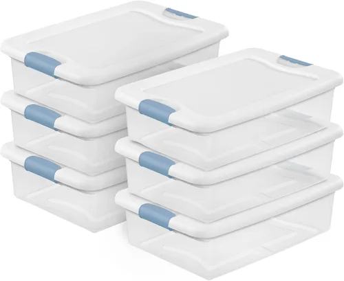 Vista 31 de Sterilite - Paquete de 12 contenedores de almacenamiento con pestillo para debajo de la cama, con tapas, de plástico transparente, 6 cuartos