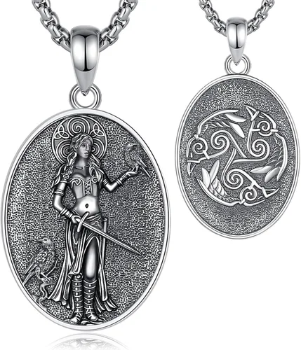 Vista 118 de EUDORA Collar de plata de ley 925 con moneda Hécate, Athena, Perséfono, Nyx, diosa de la luna triple, diosa celta, rueda de Hécate, llave, regalo