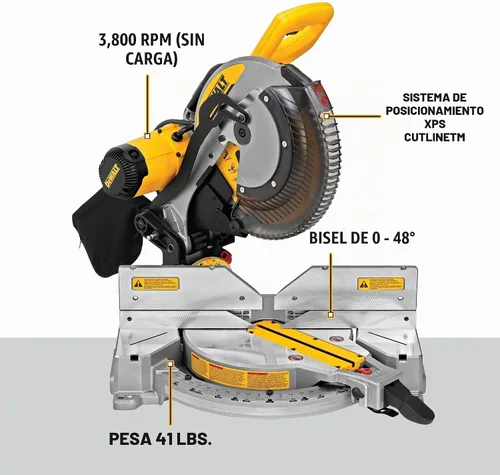 Vista 3 de DEWALT Sierra ingletadora, 12 pulgadas, doble bisel, compuesto, línea de corte XPS, 15 amperios (DWS716XPS)