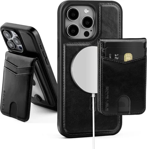 Vista 119 de SkyEagle - Funda tipo cartera compatible con MagSafe para iPhone 11, color negro Detachable Magnetic Credit Card Holder,RFID Blocking,PU
