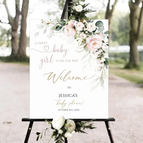 Vista 11 de Letrero de bienvenida personalizado para baby shower, letrero de bienvenida personalizado para baby shower, diseño de animales del bosque floral