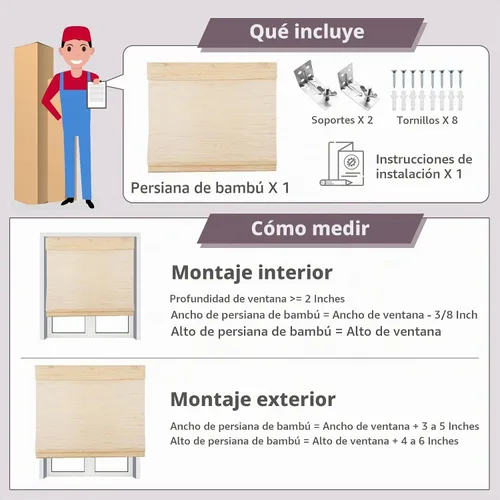 Vista 5 de Persianas Romanas de Bambú, Persianas de Madera Tejida Personalizadas sin Cordón, Persianas de Bambú Natural con Filtrado de Luz Natural