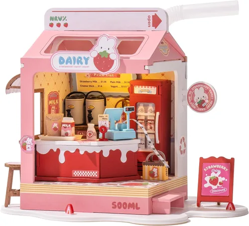 Vista 8 de Kit miniatura de peluche para construir una casa de bricolaje, caja de pan, decoración de estantería de estilo de vida, lindos kits de manualidades
