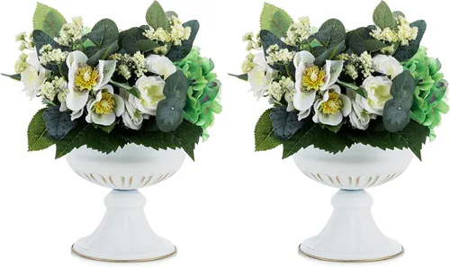 Vista 16 de NUPTIO Jarrones de oro envejecido para centros de mesa: 2 piezas de jarrones pequeños de compota para flores - Decoración de cuenco de pedestal