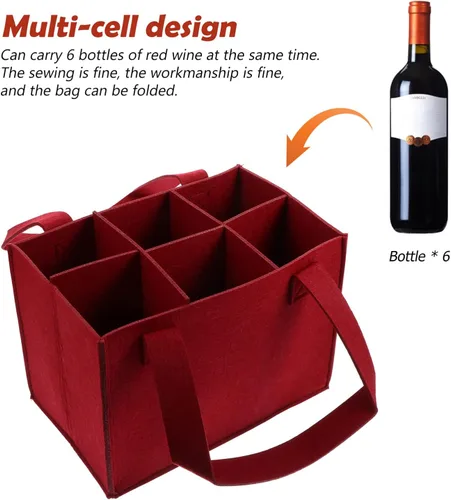 Vista 3 de Cabilock Portador de vino de 6 botellas con divisor de fieltro para almacenamiento de vino con asa