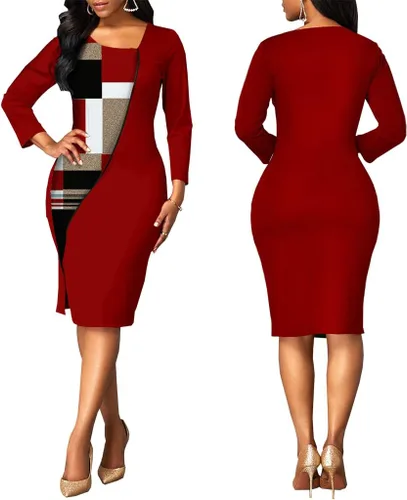 Vista 2 de BessCops Pencil Dress for Women Business Elegant Ruffle Sleeve Bodycon Church Dresses Wear to Work Zipper