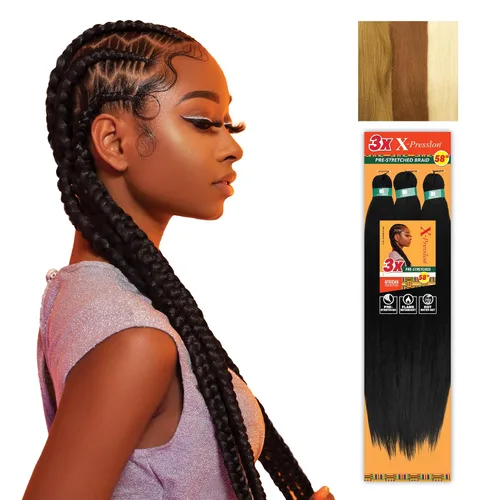 Vista 81 de Sensationnel X-Pression - Trenzas sintéticas prestiradas, 3 unidades, 58 pulgadas, negro azabache 1 Cabello trenzado, Kanekalon, ignífugo