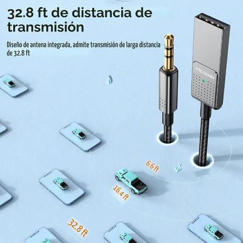 Vista 7 de Mcdodo Adaptador Bluetooth auxiliar 5.3 con micrófono incorporado calidad de CD Transmisión 10M Receptor Bluetooth USB 2.0 a 0.138 in Kit de coche