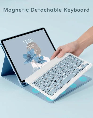 Vista 3 de Funda con teclado para iPad de 6ª y 5ª generación, iPad Pro 9.7, iPad Air 2, iPad Air 1, funda delgada con bonito teclado de color, funda de teclado