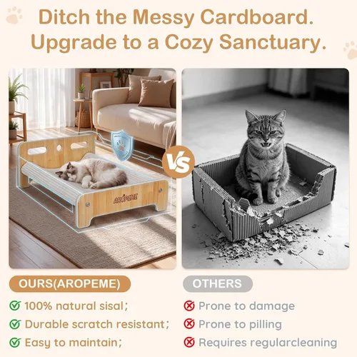 Vista 7 de Large Sisal Cat Scratcher Bed, Cat Scratching Lounge for Indoor Cats