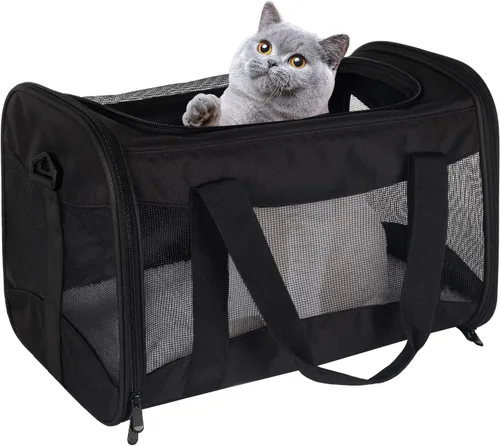 Vista 6 de Estuche de transporte para gatos, aprobado por aerolíneas, portátil y transpirable, transportador de viaje para mascotas, almohadilla de forro polar