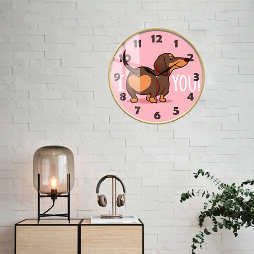 Vista 5 de Reloj de pared rosa de perro salchicha de 12 pulgadas, funciona con pilas, reloj de pared analógico redondo de madera para amantes de los perros