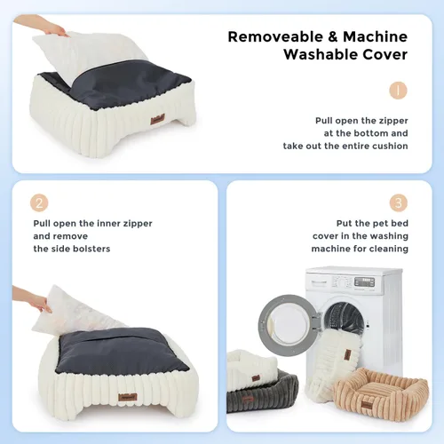 Vista 6 de ZOMISIA Camas pequeñas para perros pequeños, camas lavables para gatos de interior, cama ortopédica rectangular para cachorros con funda extraíble
