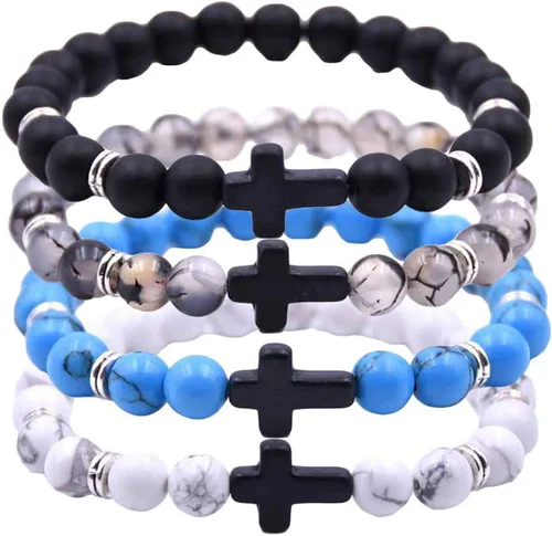 Vista 2 de Rubyyouhe8 Pulsera unisex de 6 colores con colgante de cruz y cuerda elástica para hombre y mujer
