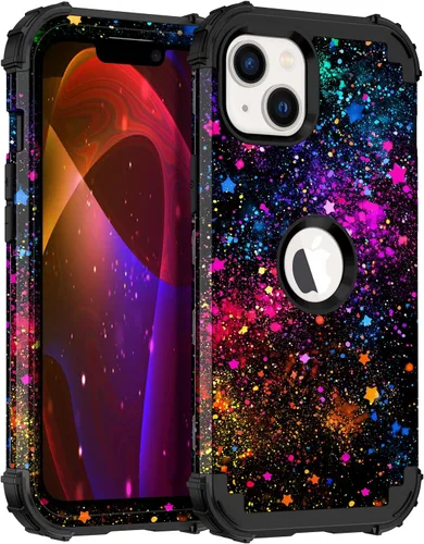 Vista 12 de Miqala Funda compatible con iPhone 13, que brilla en la oscuridad, tres capas, resistente, a prueba de golpes, de plástico duro, funda protectora