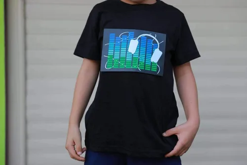 Vista 6 de Camisa LED intermitente para niños, camiseta negra activada por sonido, para cumpleaños, Halloween, Navidad