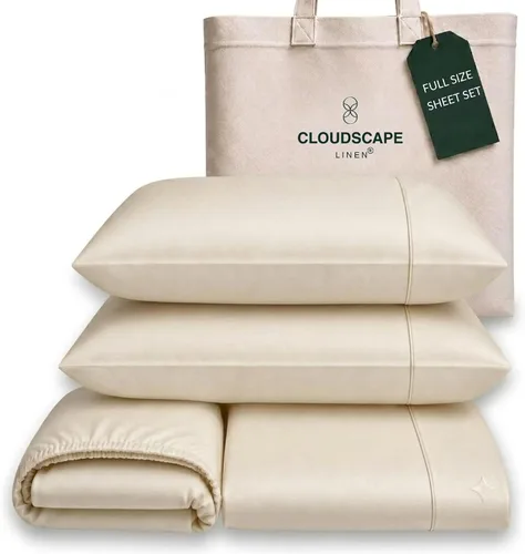 Vista 58 de Cloud Scape Linen - Juego de sábanas de algodón egipcio de doble capa, tamaño individual, tejido de satén de fibra larga, juego de 3 piezas, ropa
