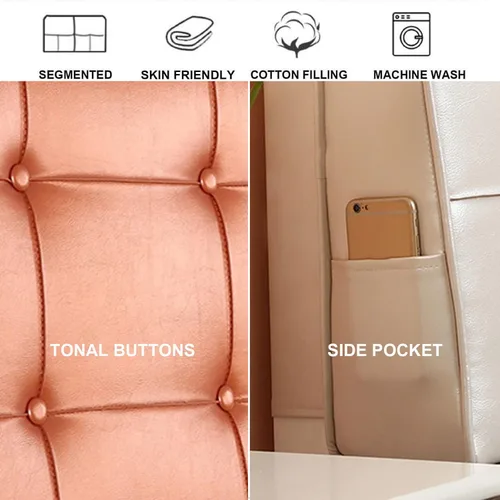 Vista 4 de Cabecera tapizada de cuero con botones tamaño King, almohada de lectura con respaldo y soporte lumbar, almohada de cuña para sofá, cama con funda