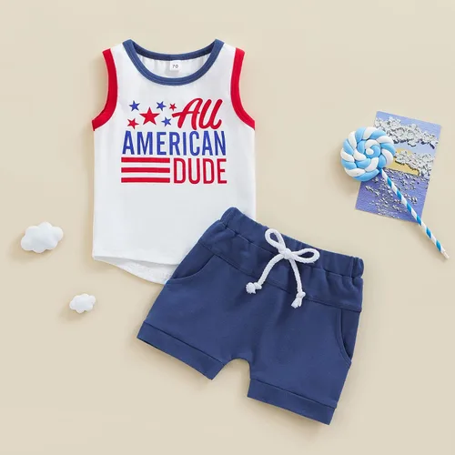 Vista 2 de Conjunto de pantalones cortos para niños pequeños, camiseta estampada junto al mar, 2 piezas, ropa de verano
