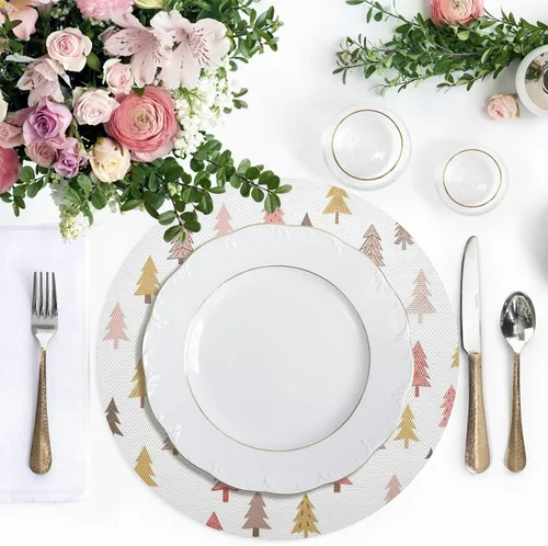 Vista 5 de Christmas Trees White Table Place Mats, Heat Resistant Non Slip Dinner Placemats Round for Kitchen one sizex6