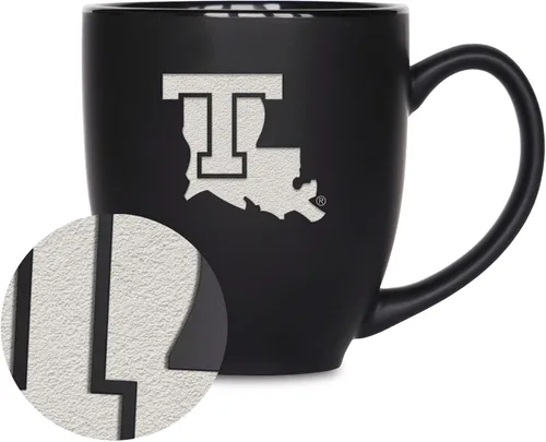 Vista 251 de Rico Industries - Taza de cerámica mate negra con grabado láser estándar de 15oz para NCAA (escuelas T & U) - Para bebidas calientes o frías