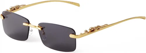 Vista 3 de Lentes de sol rectangulares sin montura vintage para mujeres y hombres, de metal dorado, sin marco, cuadradas, transparentes