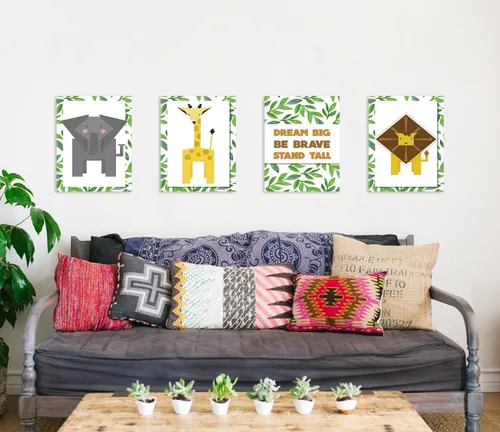 Vista 2 de Selva Animales, Jungle Buddies Print in Flower Print, Dream Big Wall Cartel, decoración de pared para habitación infantil, póster infantil, juego