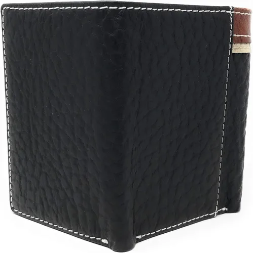 Vista 3 de Western Tooled - Cartera corta de cuero genuino para hombre, Negro -, Billetera triple