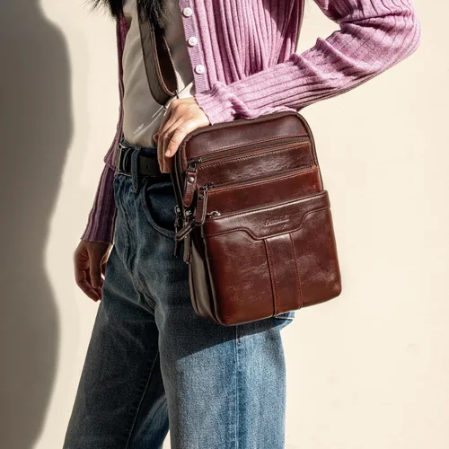 Vista 6 de Bolsa de mensajero de cuero para hombre, bolsa de hombro pequeña de cuero para hombre, bolso de hombre