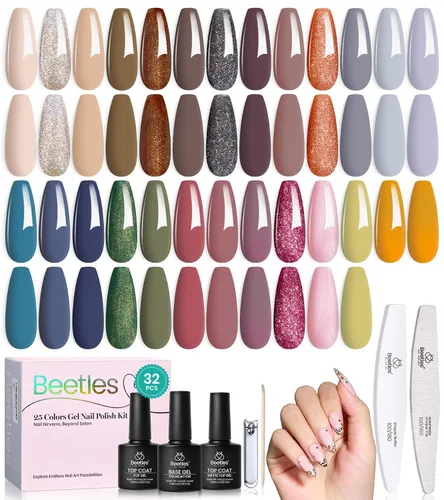 Vista 29 de Juego de esmalte de uñas de gel Beetles Cat Eye - 24 piezas, 20 colores de esmalte de uñas de gel con brillantina, cambia de color oscuro, kit