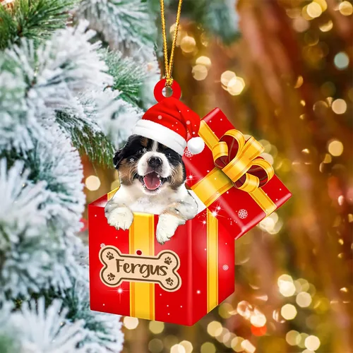 Vista 72 de Adorno de Navidad personalizado de Akita Inu, nombre personalizado Akita Inu para árbol de Navidad, en caja de regalo roja