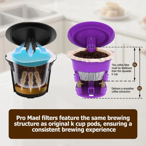 Vista 5 de Pro Mael Filtros desechables de taza K, papel de filtro de café para cafeteras Keurig de una sola porción 1.0 y 2.0, uso con cápsulas K Cup Natural