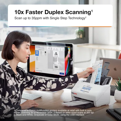 Vista 7 de Epson RapidReceipt RR-600W - Escáner inalámbrico de escritorio a color de 2 lados para recibos y documentos con software ScanSmart AI PRO