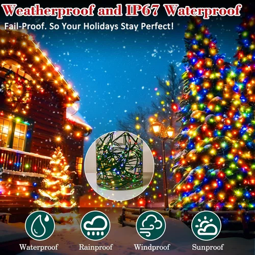 Vista 3 de HYH Luces de Navidad para Exteriores 1000 LED 328 Pies Luces de Cadena Multicolor, IP67 Impermeable Interior Luces de Hadas de Navidad Multifunción