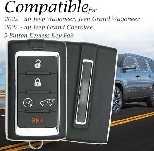Vista 5 de Vitodeco Funda de cuero genuino para llavero inteligente compatible con Jeep Wagoneer, Grand Wagoneer, Grand Cherokee 2022-2025 (5 botones, negro)