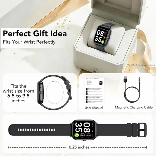 Vista 6 de Reloj inteligente para hombres y mujeres (respuestas/hacer llamadas), monitor de fitness con pantalla táctil HD de 1.83 pulgadas, tiempo de Negro