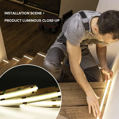Vista 3 de Tira de luz LED USB de 6.56 pies, 5 voltios alimentada por USB, luces LED COB de 3000 K, blanco cálido de 0.315 in, tiras flexibles de alta densidad