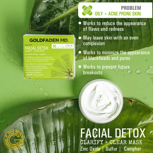 Vista 3 de GOLDFADEN MD Máscara facial de desintoxicación facial clarificante con óxido de zinc, azufre, ácido salicílico y pomelo purificadora de limpieza