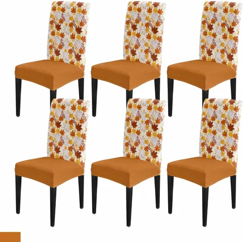 Vista 26 de Savannan - Juego de 4 fundas para sillas de árbol de Navidad, bolas de copos de nieve de color rojo invierno, fundas elásticas para sillas Parsons