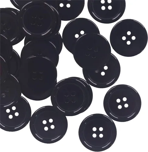 Vista 7 de YAKA 50 botones de resina de costura negros de 1 1/4 pulgadas, forma redonda, 4 agujeros, botón para coser álbumes de recortes y manualidades
