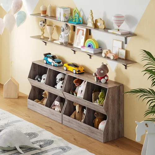 Vista 7 de DINZI LVJ Estantería para niños, organizador de almacenamiento de juguetes, armario de almacenamiento de juguetes de madera, estantería para niños