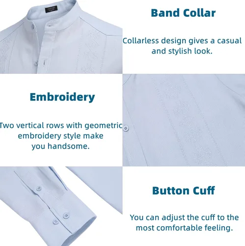 Vista 5 de COOFANDY Camisas casuales de lino para hombre, camisa de playa de manga larga con botones