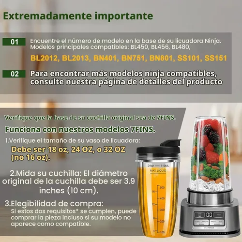 Vista 3 de Vasos de licuadora de repuesto para Ninja, vasos de licuadora Ninja de 24 onzas con tapas para llevar compatibles con Ninja BN401, BL450, BL456